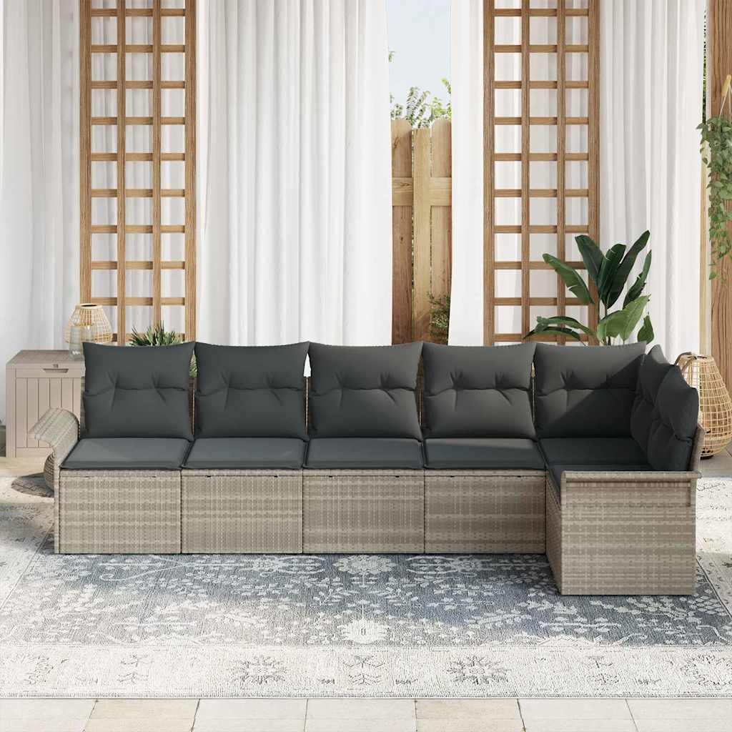 Gartensofa-set mit Speicher 6 pcs Hellgrau Poly-Rattan