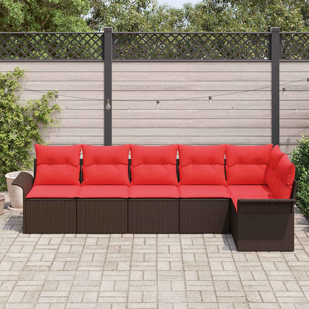 Gartensofa-set mit Speicher 6 pcs Braun Poly-Rattan