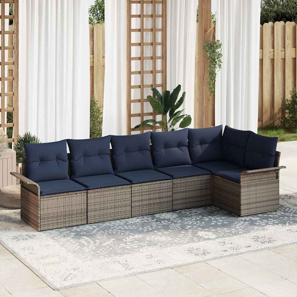Gartensofa-set mit Speicher 6 pcs Grau Poly-Rattan