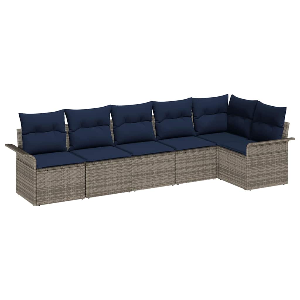 Gartensofa-set mit Speicher 6 pcs Grau Poly-Rattan