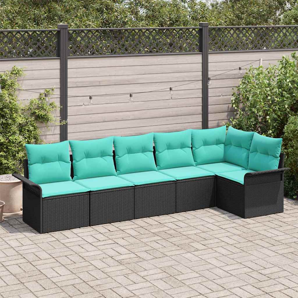 Gartensofa-set mit Speicher 6 pcs Schwarz Poly-Rattan