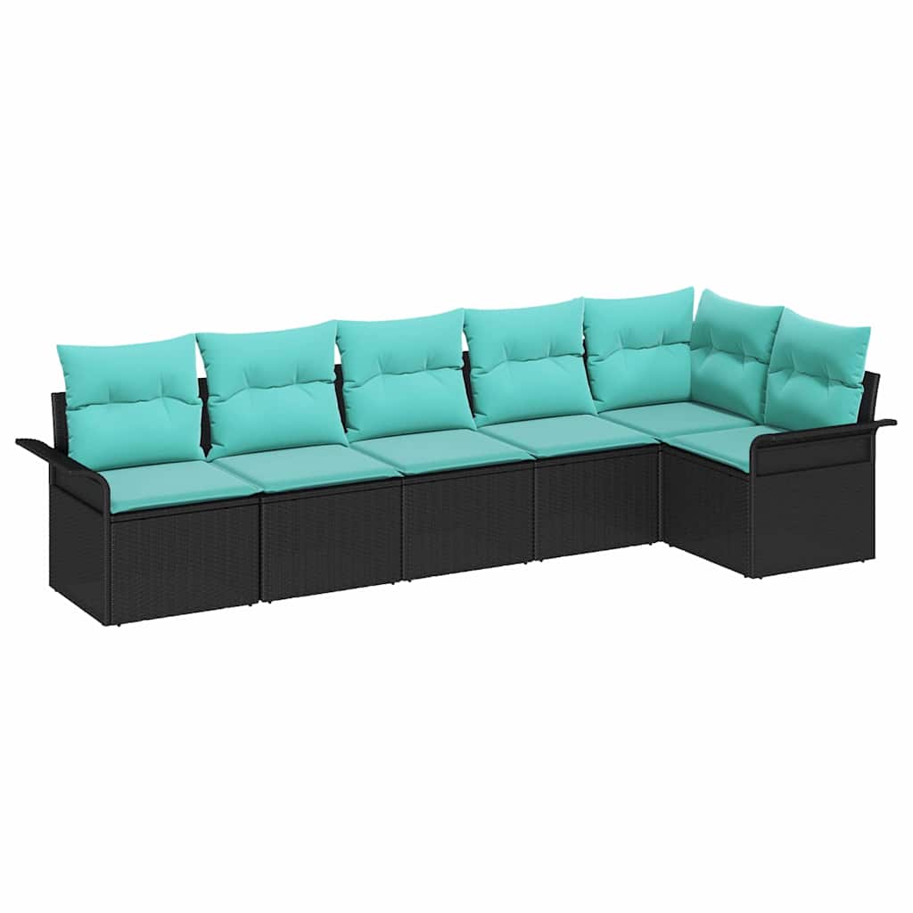 Gartensofa-set mit Speicher 6 pcs Schwarz Poly-Rattan