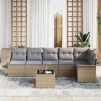Garten-Sofa-Set mit Kissen mit Speicher 7 pcs Beige Poly Rattan