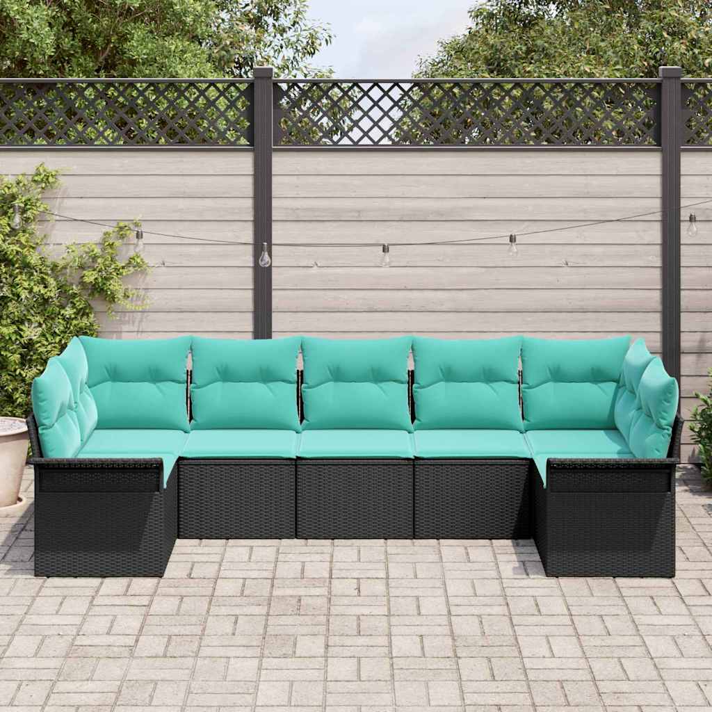 Garten-Sofa-Set mit Speicher 7 pcs Schwarz Poly Rattan