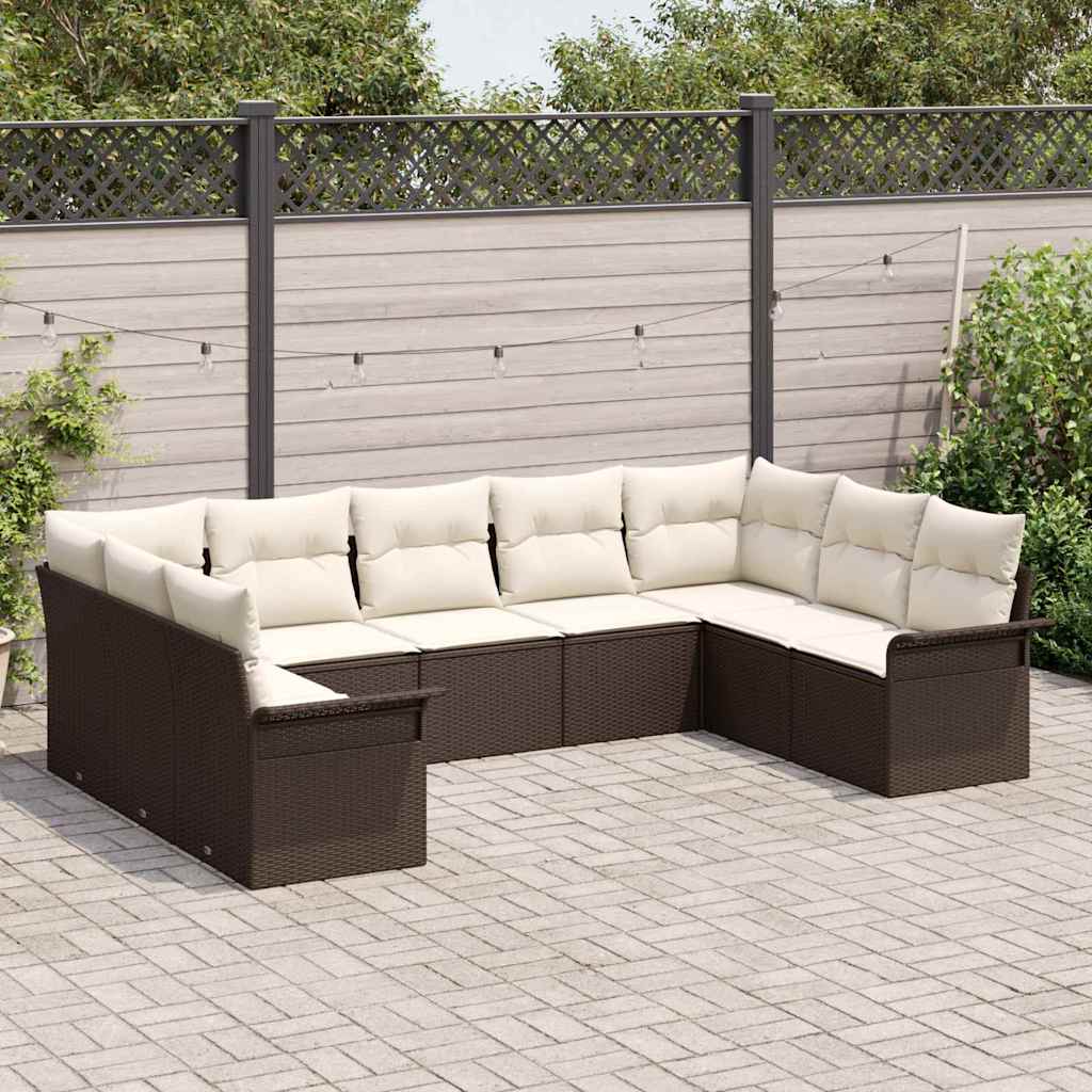 Gartensofa-set mit Speicher 9 pcs Braun Poly-Rattan