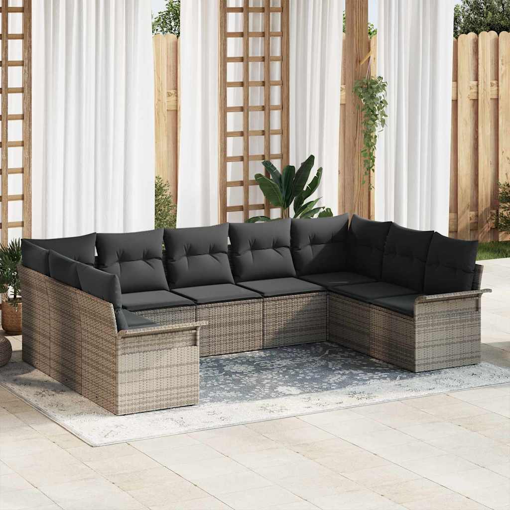 Gartensofa-set mit Speicher 9 pcs Grau Poly-Rattan