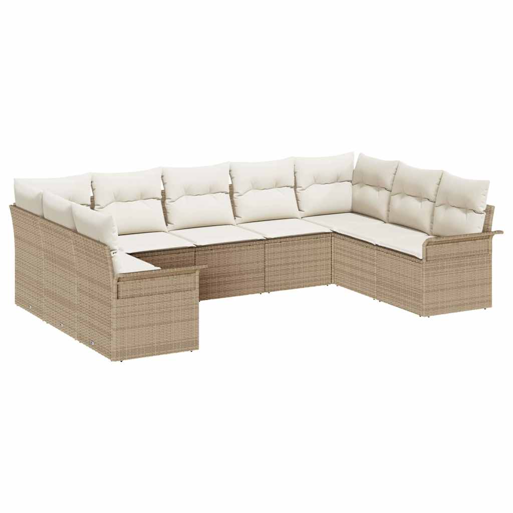 Gartensofa-set mit Speicher 9 pcs Beige Poly-Rattan