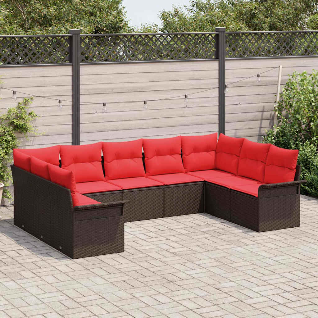 Gartensofa-set mit Speicher 9 pcs Beige Poly-Rattan