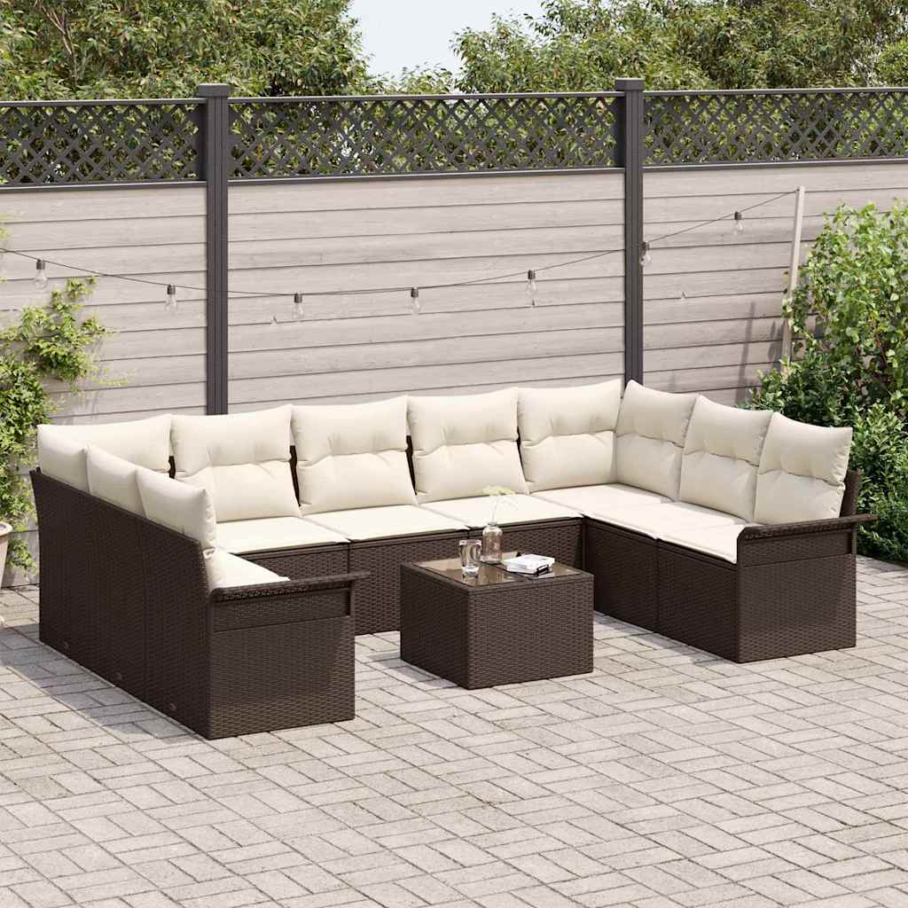 Gartensofa-set mit Speicher 10 pcs Grau Poly-Rattan