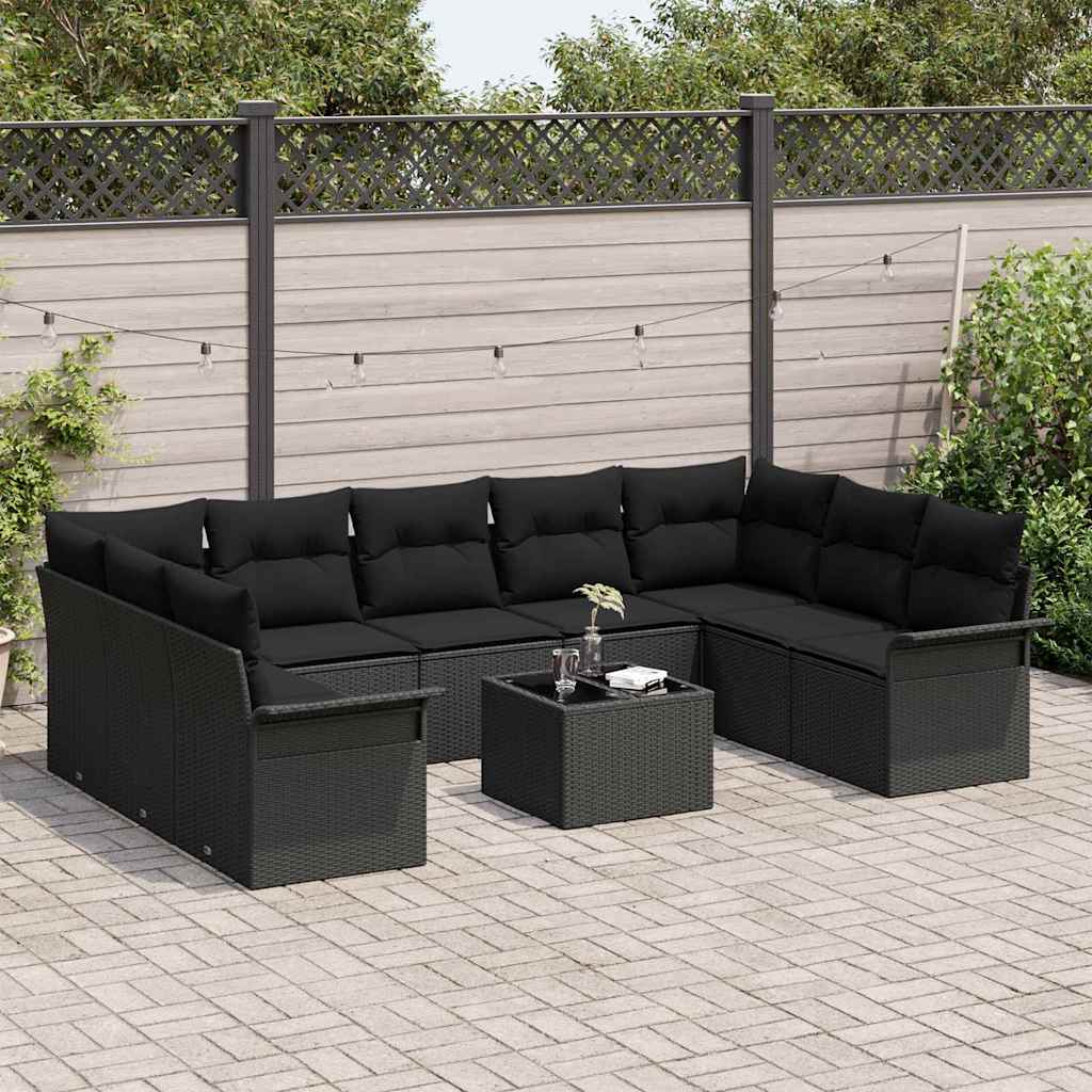 Gartensofa-set mit Speicher 10 pcs Beige Poly-Rattan