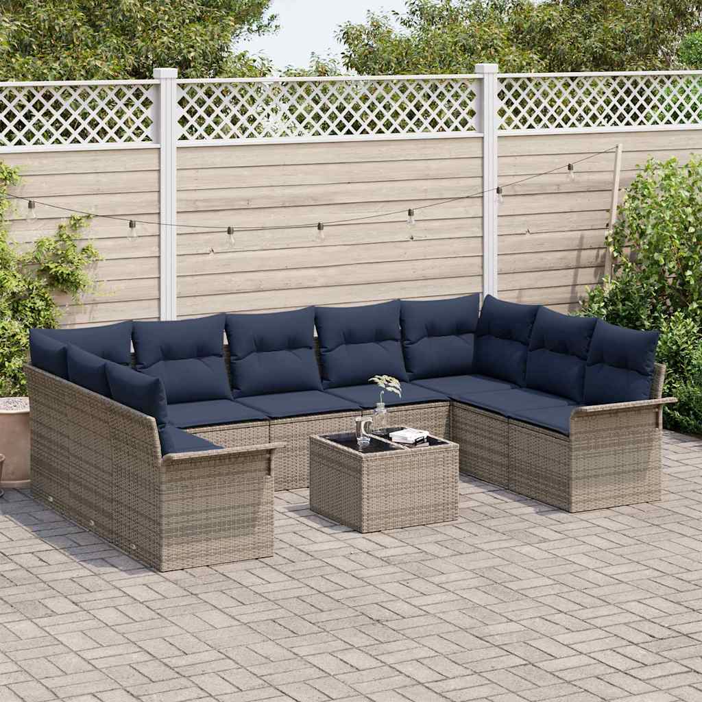 Gartensofa-set mit Speicher 10 pcs Grau Poly-Rattan