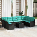 Garten-Sofa-Set mit Kissen 10 pcs Schwarz Poly Rattan