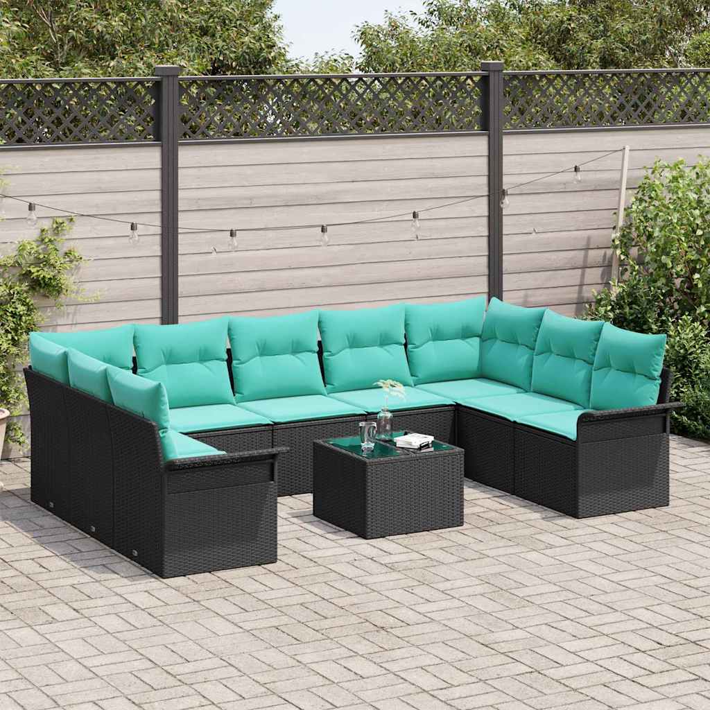Garten-Sofa-Set mit Kissen 10 pcs Schwarz Poly Rattan