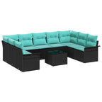 Garten-Sofa-Set mit Kissen 10 pcs Schwarz Poly Rattan