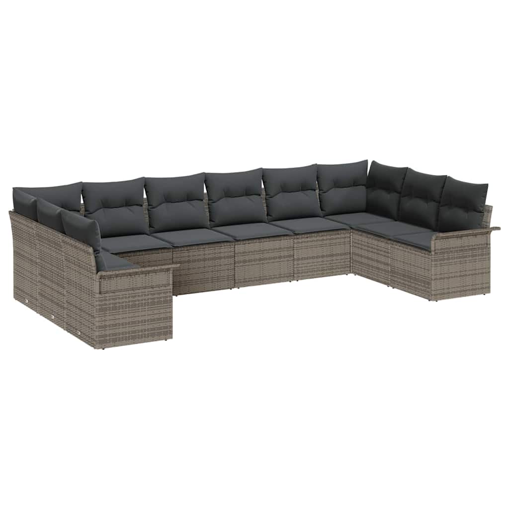 Gartensofa-set mit Speicher 10 pcs Grau Poly-Rattan