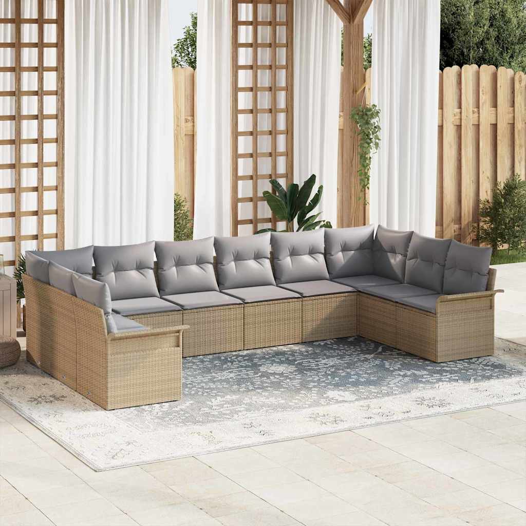 Gartensofa-set mit Speicher 10 pcs Beige Poly-Rattan