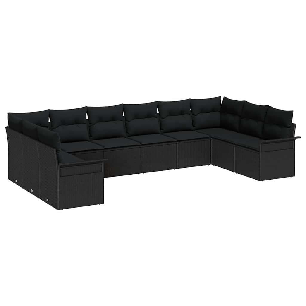 Gartensofa-set mit Speicher 10 pcs Schwarz Poly-Rattan