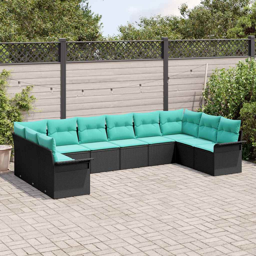 Gartensofa-set mit Speicher 10 pcs Schwarz Poly-Rattan