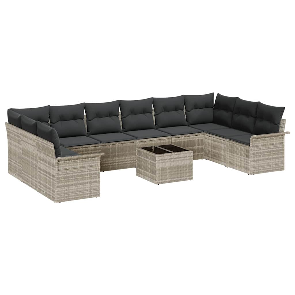 Garten-Sofa-Set mit Kissen mit Speicher 11 pcs Grau Poly Rattan