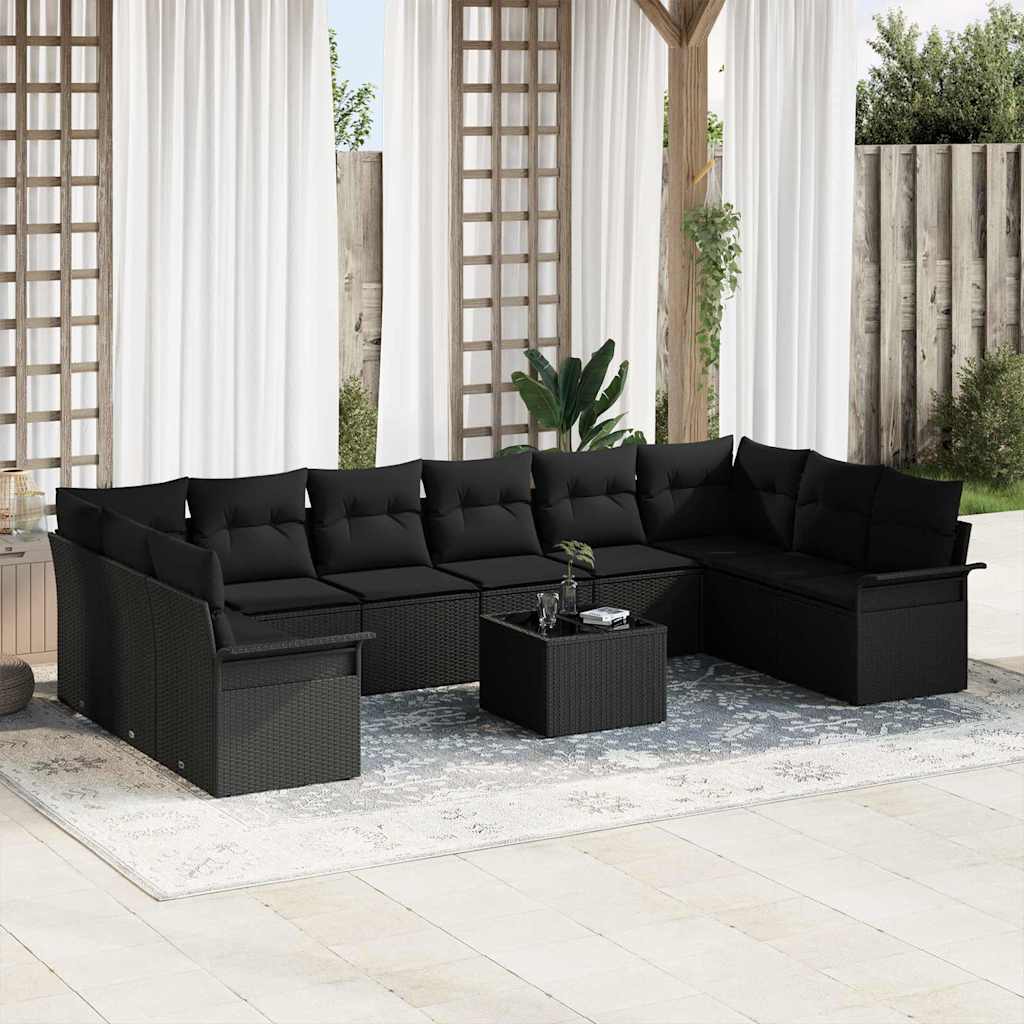 Garten-Sofa-Set mit Kissen 11 pcs Beige Poly Rattan