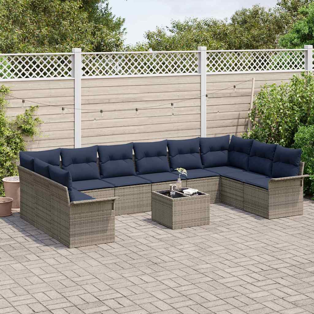 Gartensofa-set mit Speicher 11 pcs Grau Poly-Rattan