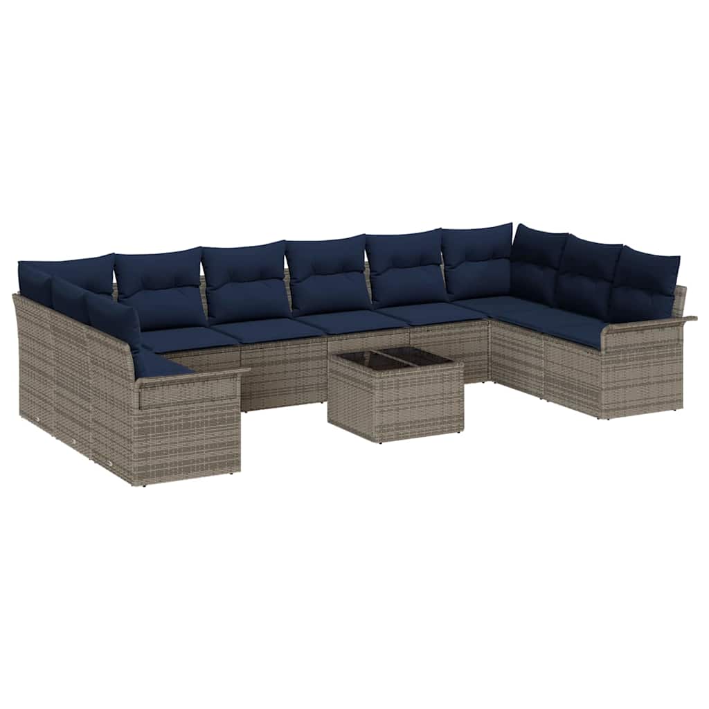 Gartensofa-set mit Speicher 11 pcs Grau Poly-Rattan