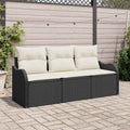Garten-Sofa-Set mit Speicher 3 pcs Schwarz Poly Rattan