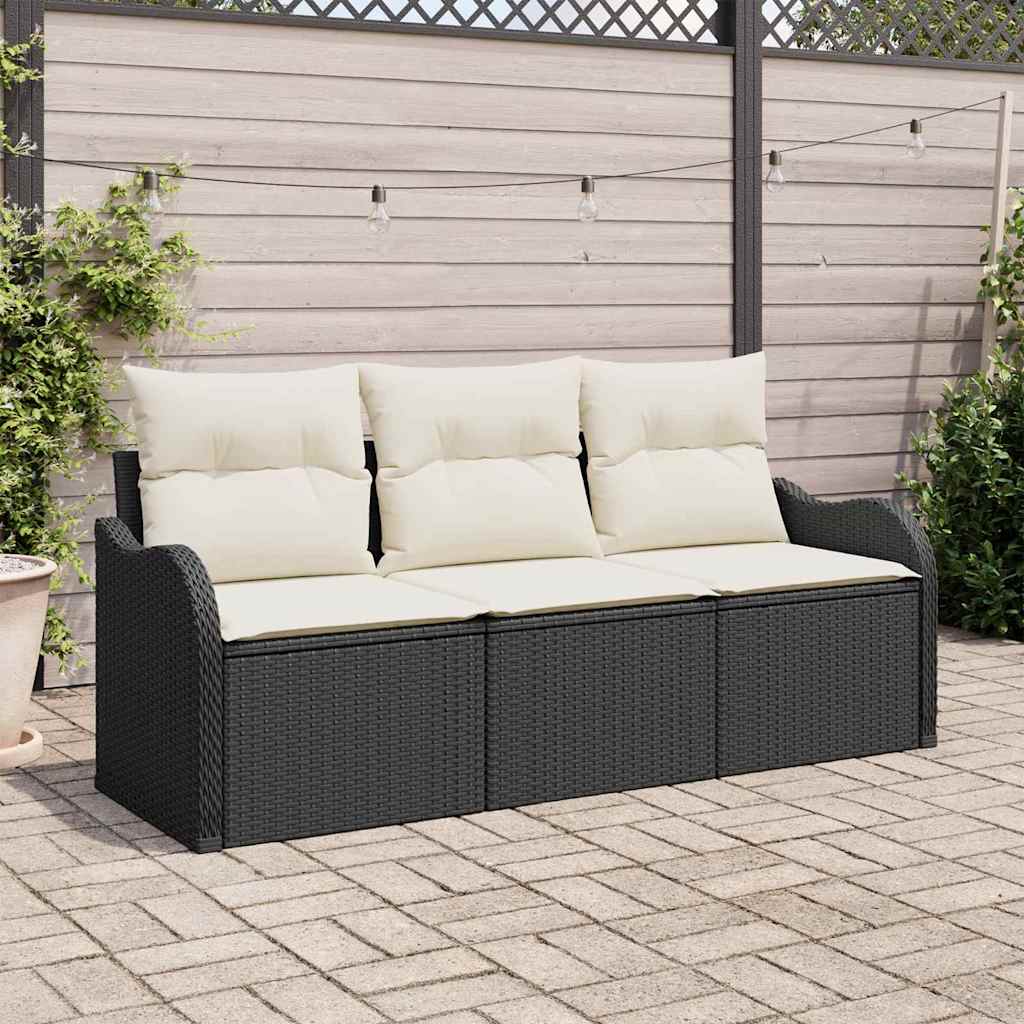 Garten-Sofa-Set mit Speicher 3 pcs Schwarz Poly Rattan