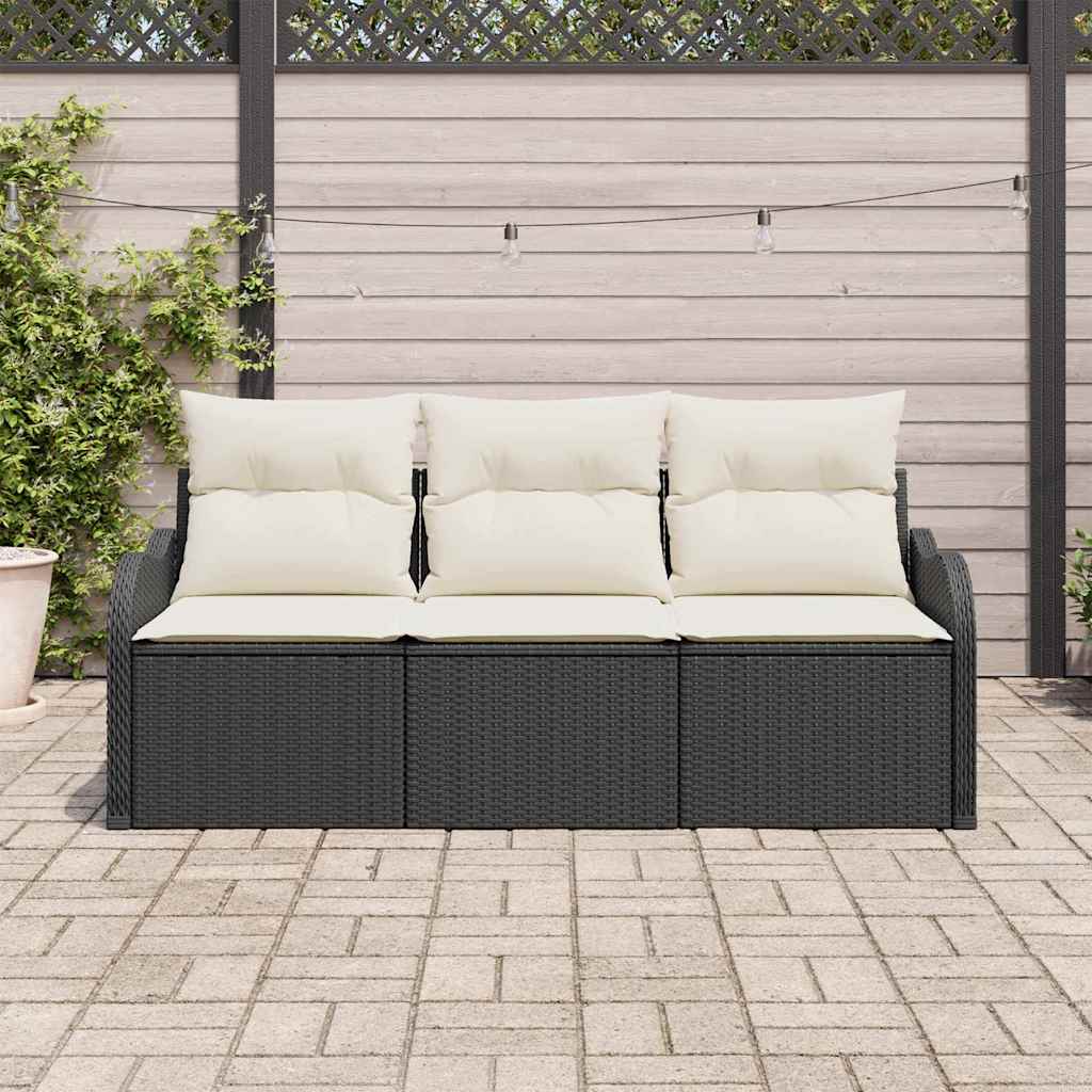 Garten-Sofa-Set mit Speicher 3 pcs Schwarz Poly Rattan