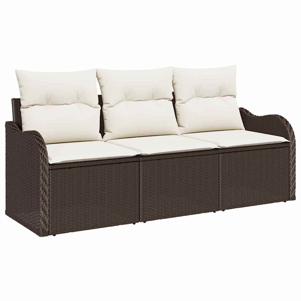 Garten-Sofa-Set mit Speicher 3 pcs Braun Poly Rattan