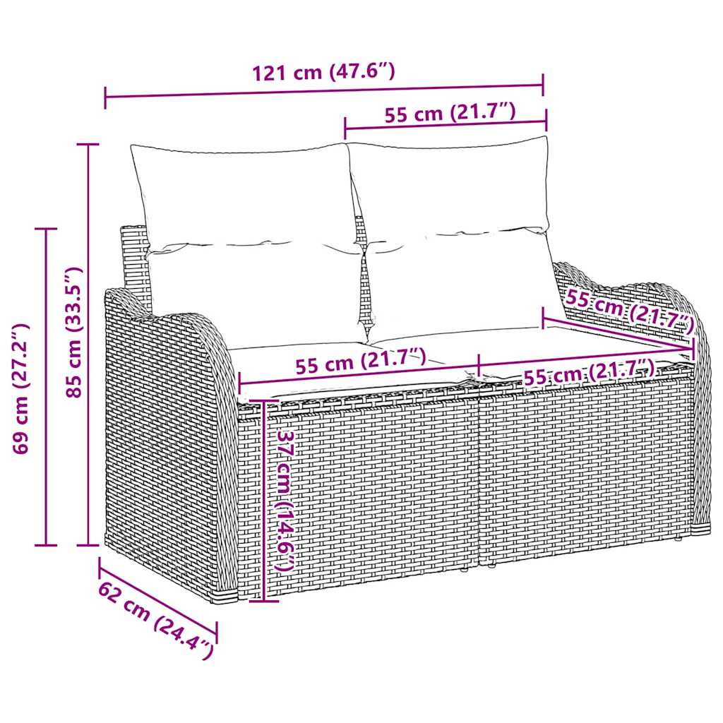 Garten-Sofa-Set mit Speicher 3 pcs Braun Poly Rattan