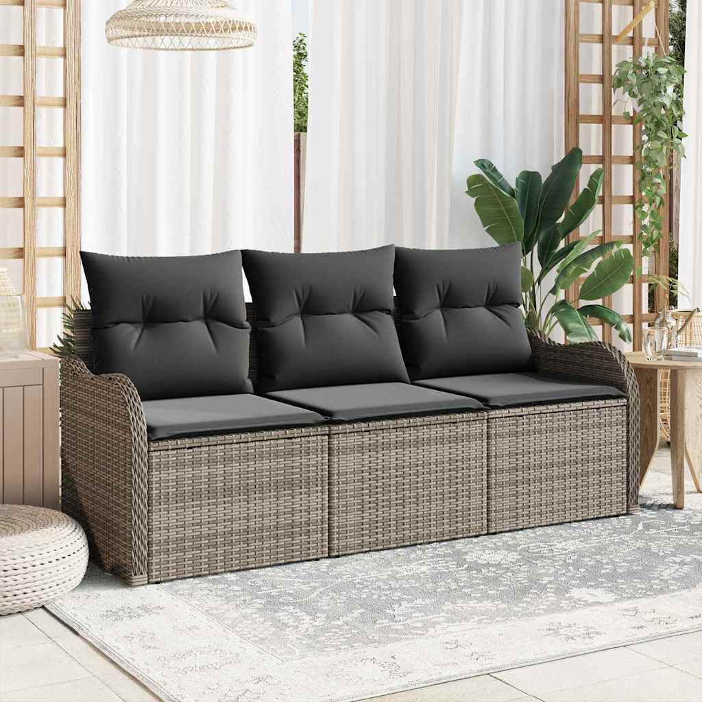 Garten-Sofa-Set mit Speicher 3 pcs Grau Poly Rattan