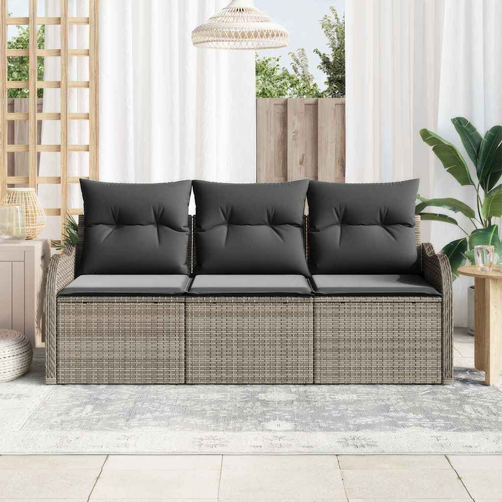 Garten-Sofa-Set mit Speicher 3 pcs Grau Poly Rattan