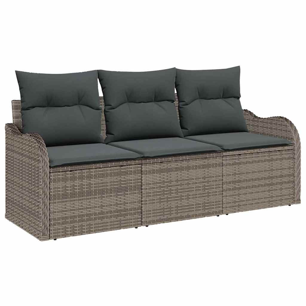 Garten-Sofa-Set mit Speicher 3 pcs Grau Poly Rattan