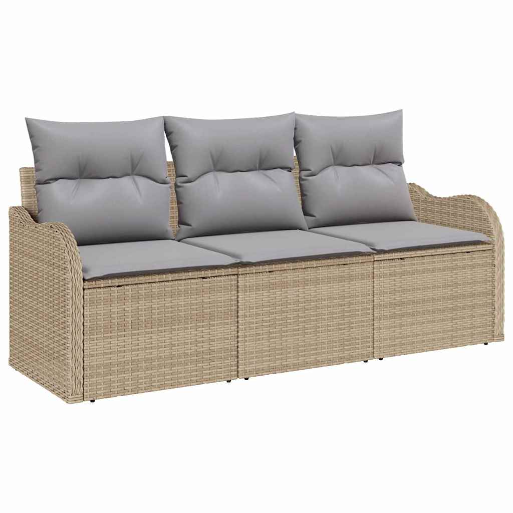 Garten-Sofa-Set mit Speicher 3 pcs Beige Poly Rattan