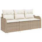 Garten-Sofa-Set mit Speicher 3 pcs Beige Poly Rattan