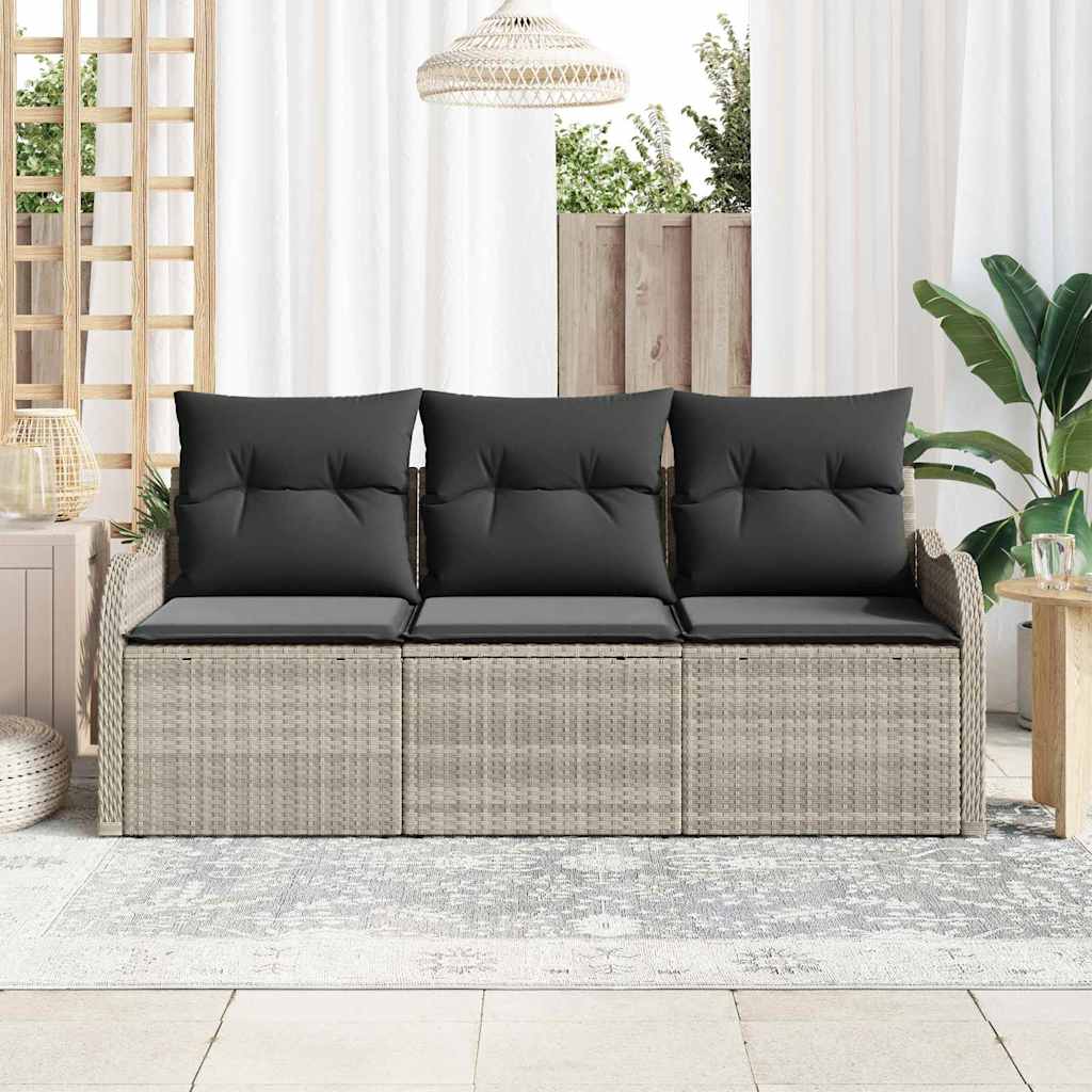Garten-Sofa-Set mit Speicher 3 pcs Hellgrau Poly Rattan