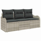 Garten-Sofa-Set mit Speicher 3 pcs Hellgrau Poly Rattan