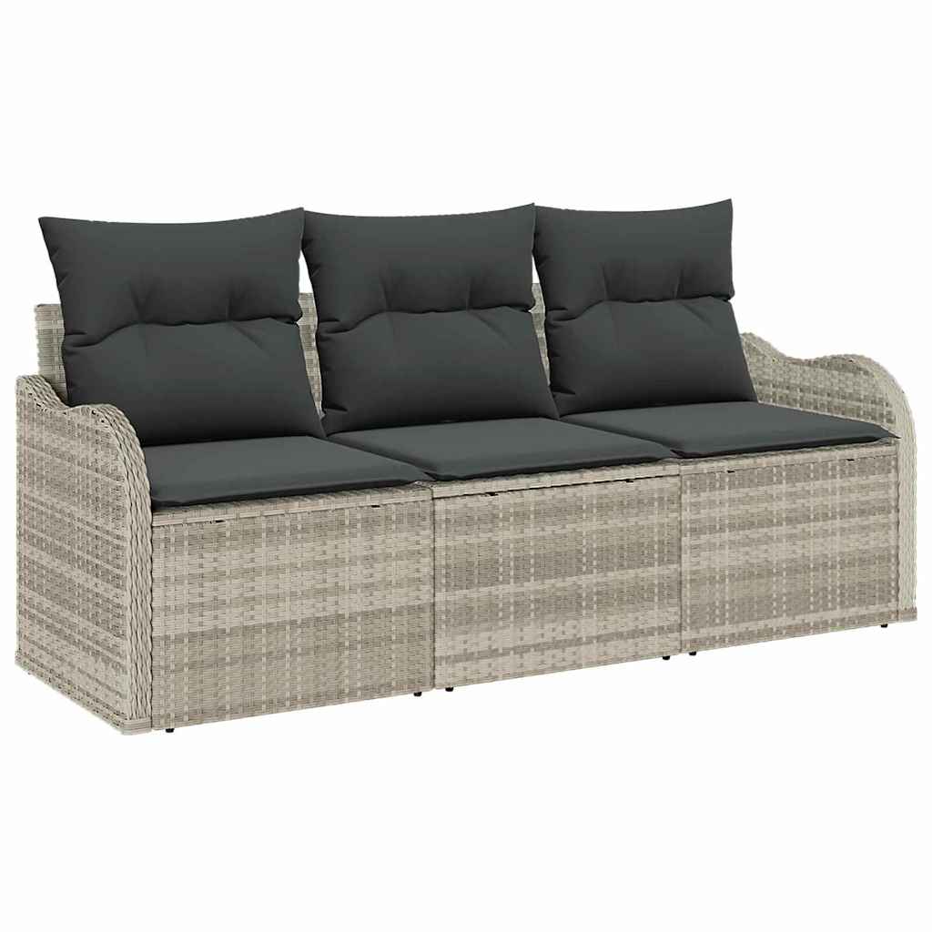 Garten-Sofa-Set mit Speicher 3 pcs Hellgrau Poly Rattan