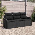 Garten-Sofa-Set mit Speicher 3 pcs Schwarz Poly Rattan