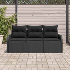 Garten-Sofa-Set mit Speicher 3 pcs Schwarz Poly Rattan