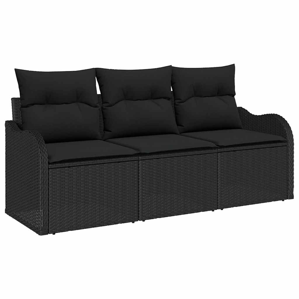 Garten-Sofa-Set mit Speicher 3 pcs Schwarz Poly Rattan
