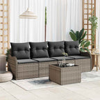 Garten-Sofa-Set 5 pcs Grau Poly-Rattan und Stahl und Glas
