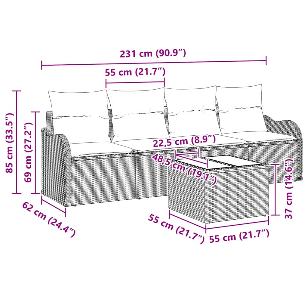 Garten-Sofa-Set mit Kissen 5 pcs Hellgrau und Dunkelgrau