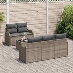 Garten-Sofa-Set 6 pcs Grau Poly-Rattan und Stahl und Glas