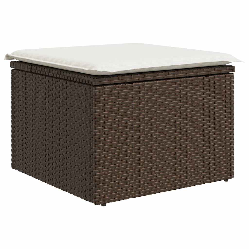 Garten-Sofa-Set mit Kissen 7 pcs Braun und Weiß Poly Rattan
