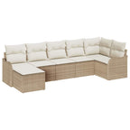 Garten-Sofa-Set mit Kissen 7 pcs Beige und Weiß Poly Rattan