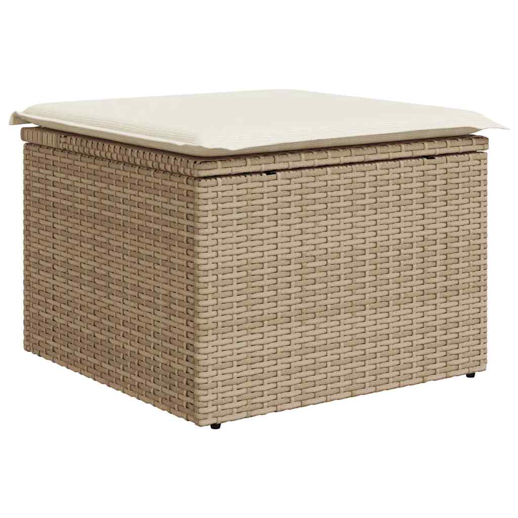 Garten-Sofa-Set mit Kissen 7 pcs Beige und Weiß Poly Rattan