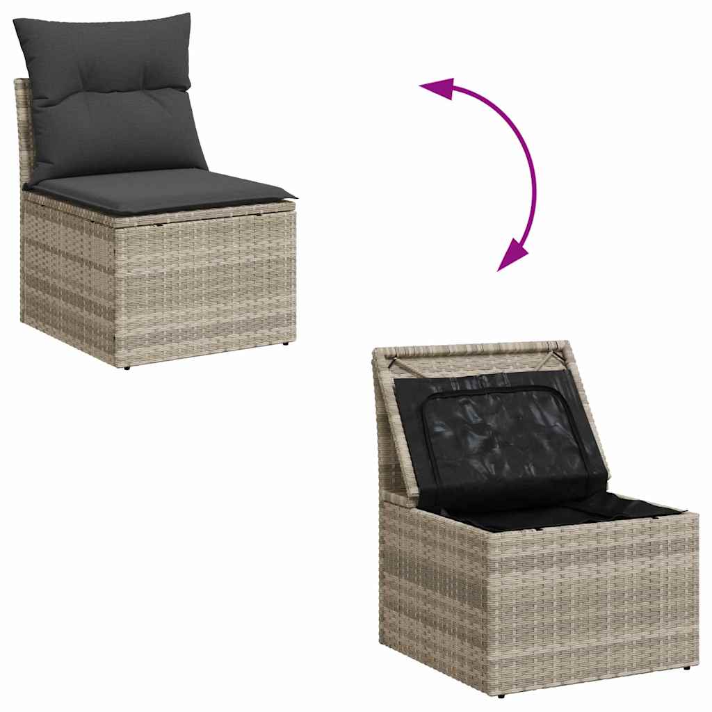 Garten-Sofa-Set mit Kissen 7 pcs Hellgrau Poly Rattan