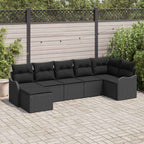 Garten-Sofa-Set mit Kissen 7 pcs Schwarz Poly Rattan